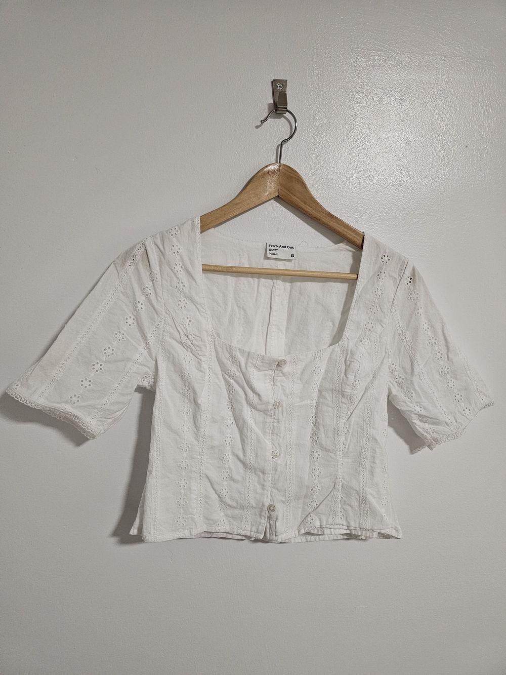 Frank And Oak Eyelet Embroidered Blouse White Medium Cotton Peasant Prairie